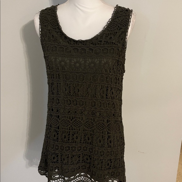 Christopher & Banks green fully lined crochet tank top size L - Picture 2 of 6